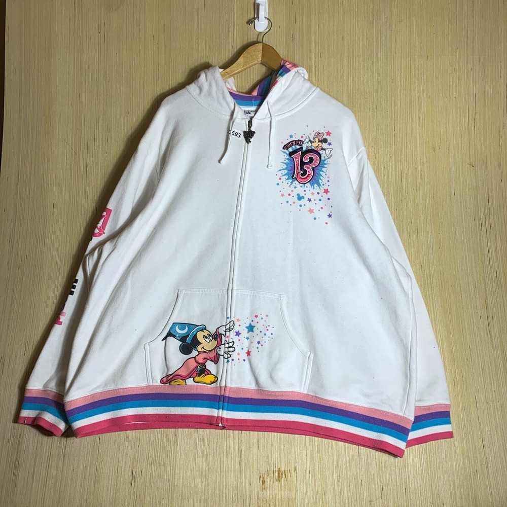 Vintage Disney Parks Hoodie 3X White Long Sleeve Women's Full Zip Up Mickey